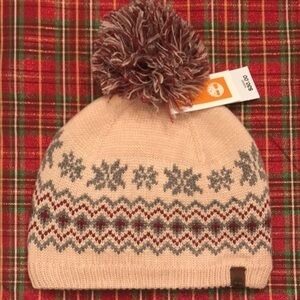 Brand New Timberland Pink Fair Isle Fleece-Lined Pom Beanie Hat
